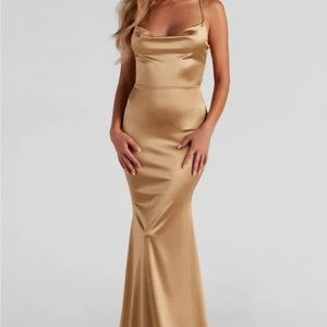 Windsor Gold Satin Prom Dress Size Small EUC